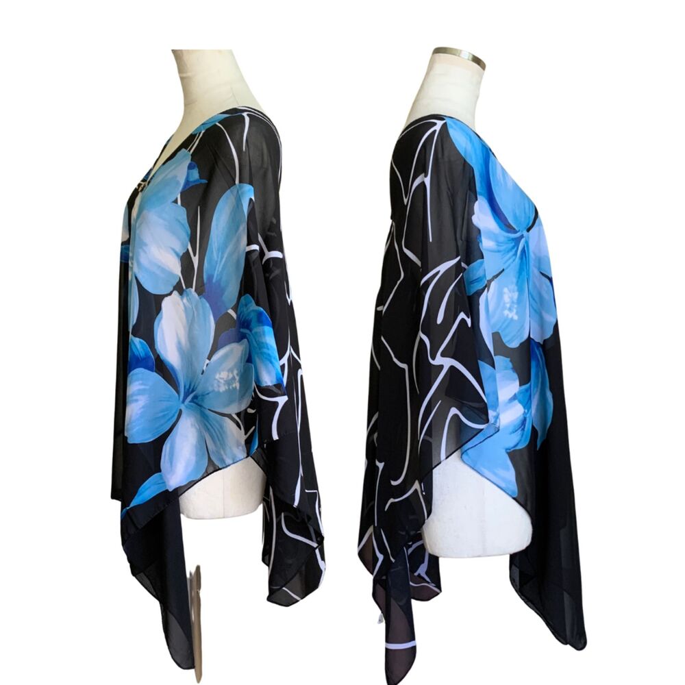 Hawaii Blue Floral 4-Way Cover Up Kaftan Beach Top Scarf Wrap Skirt OS - Picture 5 of 11